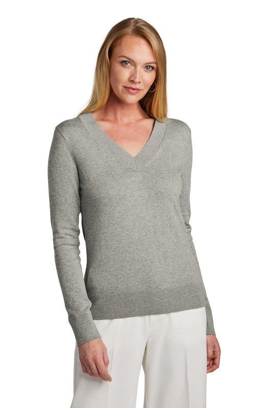 Brooks Brothers Women's Cotton Stretch V-Neck Sweater BB18401 Light Shadow Grey Heather