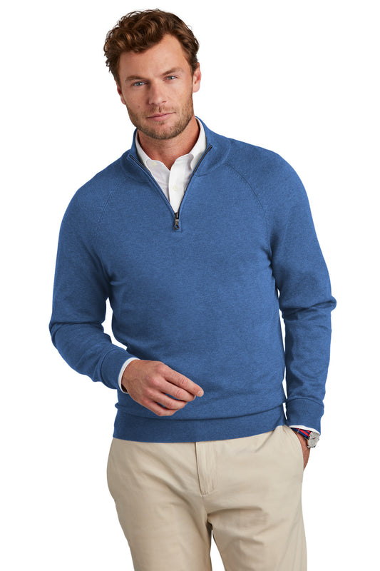 Brooks Brothers Cotton Stretch 1/4-Zip Sweater BB18402 Charter Blue Heather