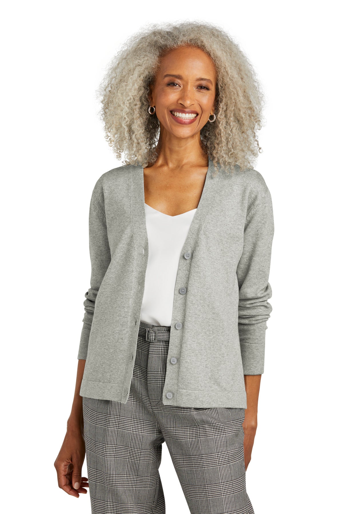 Brooks Brothers Women's Cotton Stretch Cardigan Sweater BB18405 Light Shadow Grey Heather