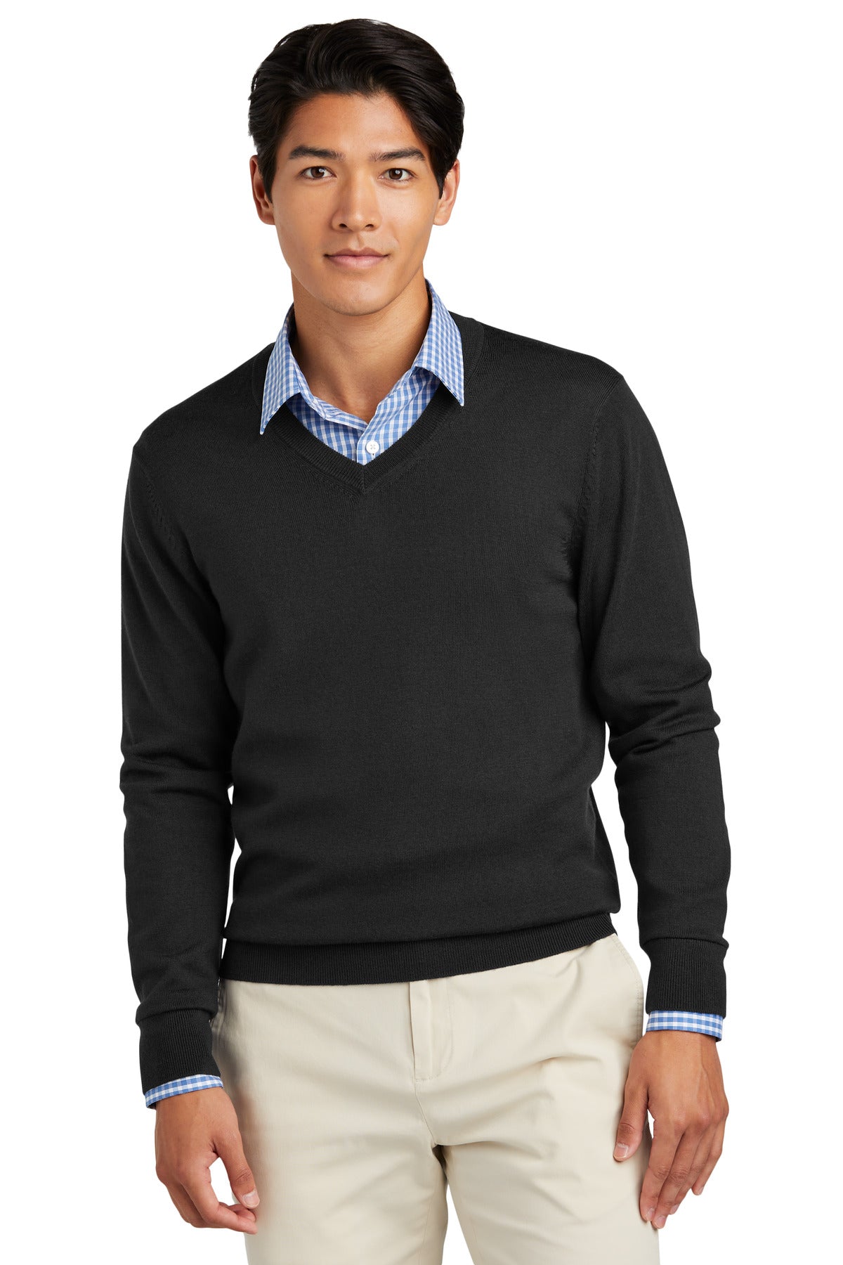 Brooks Brothers Washable Merino V-Neck Sweater BB18410 Deep Black