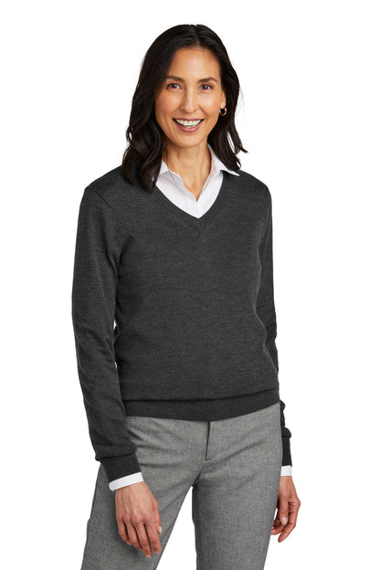 Brooks Brothers Women's Washable Merino V-Neck Sweater BB18411 Windsor Grey Heather