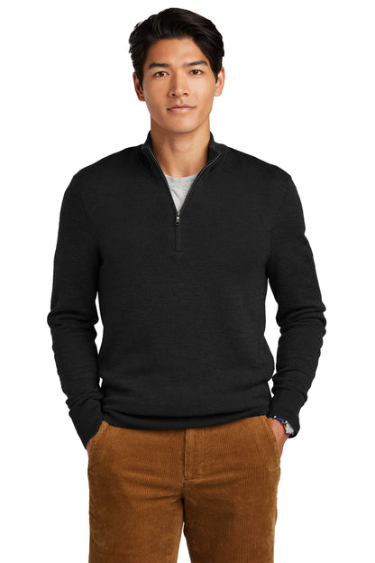 Brooks Brothers Washable Merino Birdseye 1/4-Zip Sweater BB18412 Deep Black
