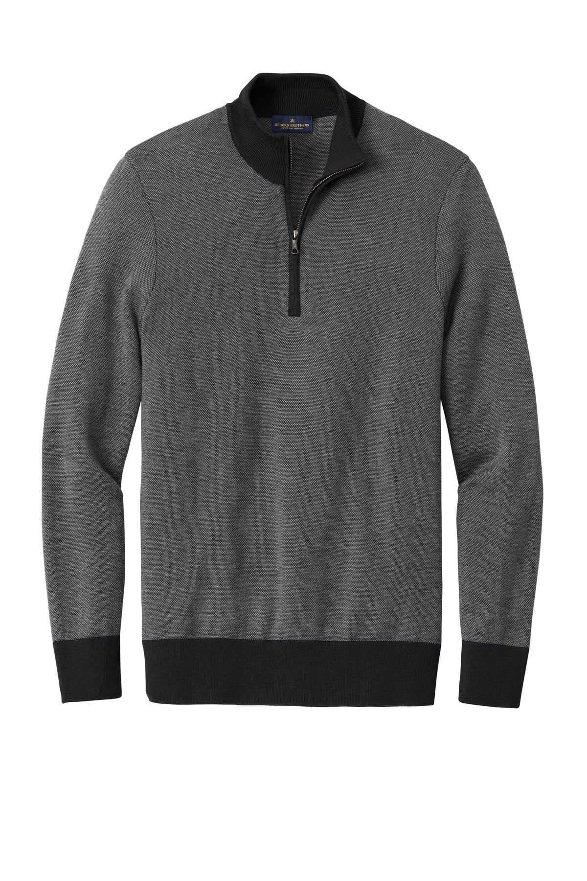 Brooks Brothers Washable Merino Birdseye 1/4-Zip Sweater BB18412 Deep Black/ Shadow Grey