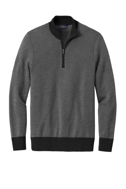 Brooks Brothers Washable Merino Birdseye 1/4-Zip Sweater BB18412 Deep Black/ Shadow Grey