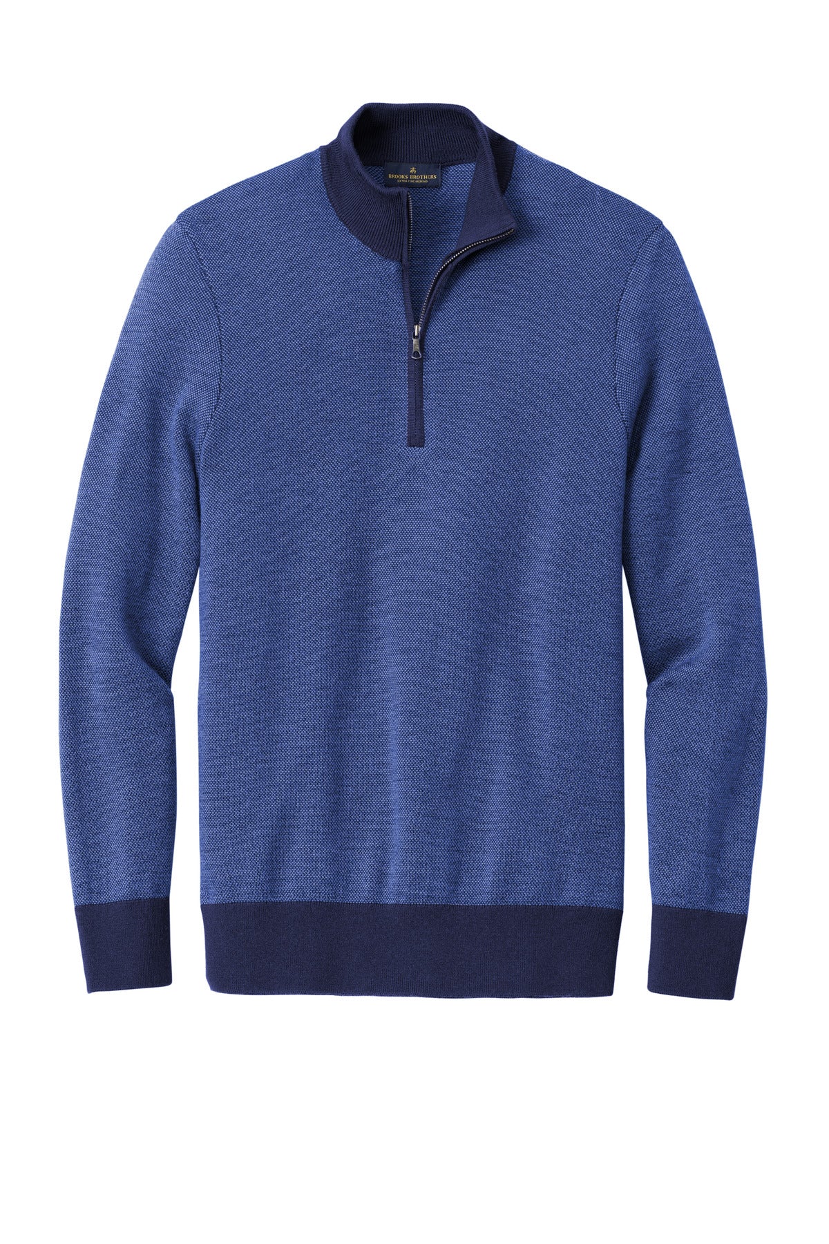 Brooks Brothers Washable Merino Birdseye 1/4-Zip Sweater BB18412 Navy/ Compass Blue
