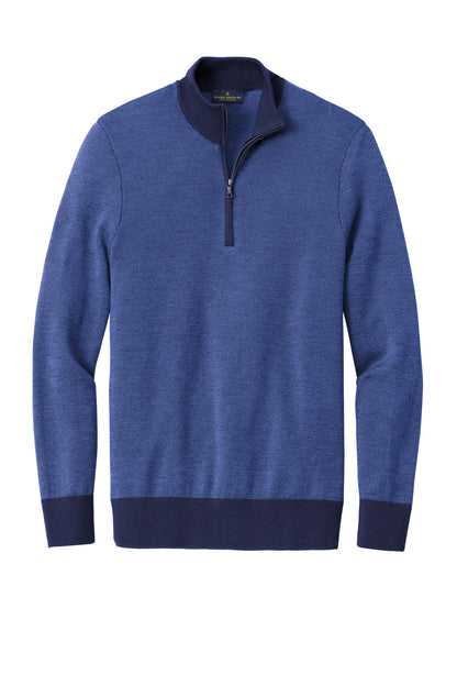 Brooks Brothers Washable Merino Birdseye 1/4-Zip Sweater BB18412 Navy/ Compass Blue