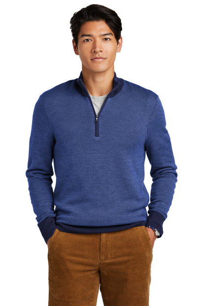 Brooks Brothers Washable Merino Birdseye 1/4-Zip Sweater BB18412 Navy/ Compass Blue