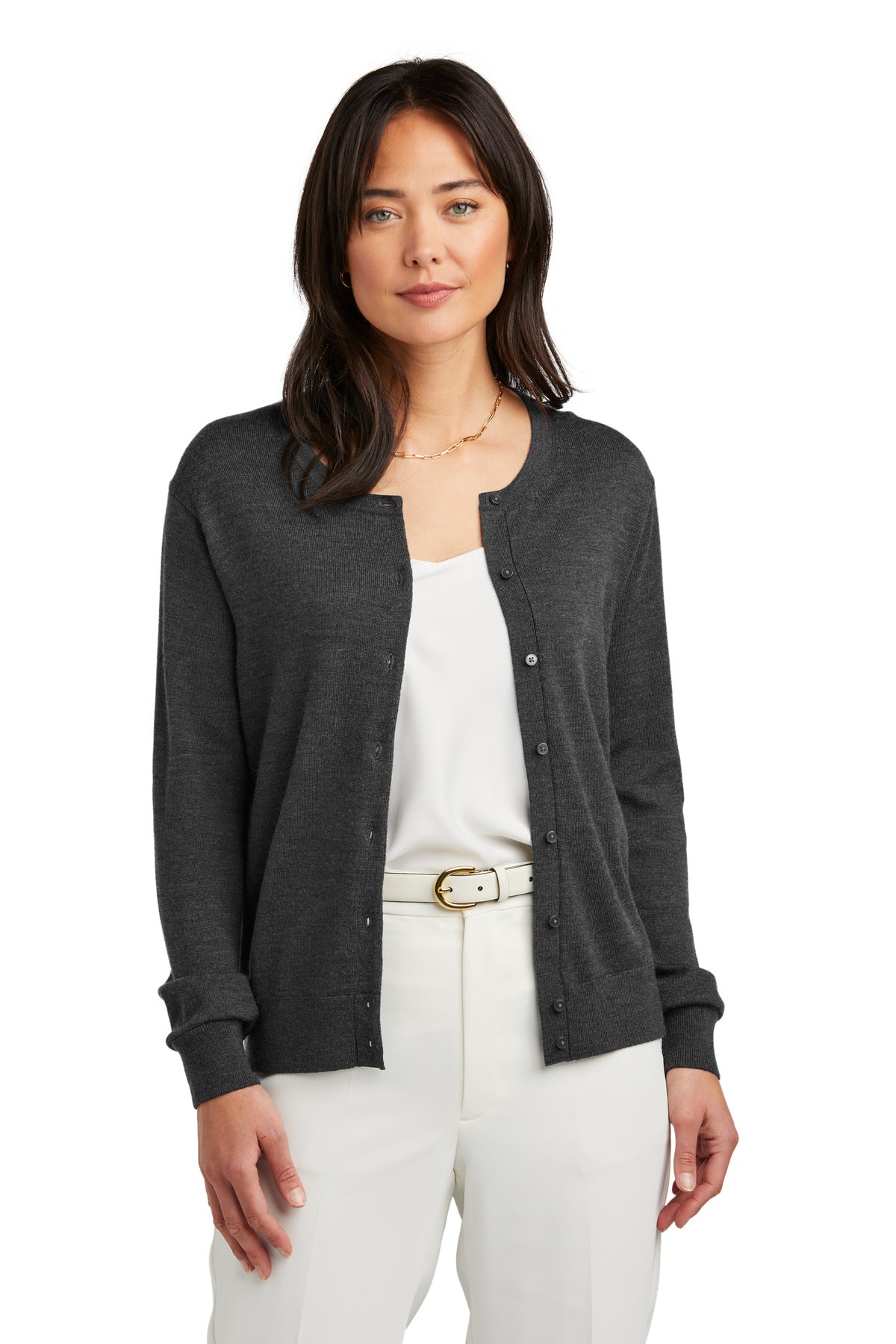 Brooks Brothers Women's Washable Merino Cardigan Sweater BB18413 Windsor Grey Heather