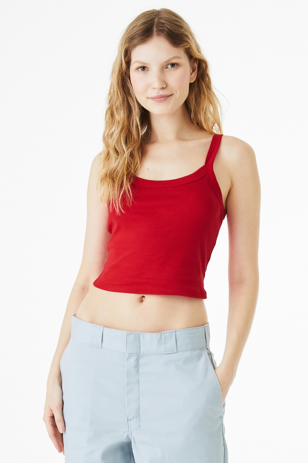 Bella+Canvas Women's Micro Rib Spaghetti Strap Tank BC1012 Solid Red Blend