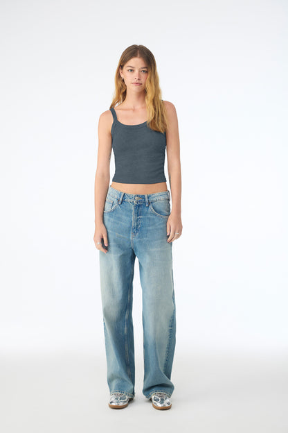 BELLA+CANVAS Women's Micro Rib Spaghetti Strap Tank BC1012 Solid Vintage Navy Blend