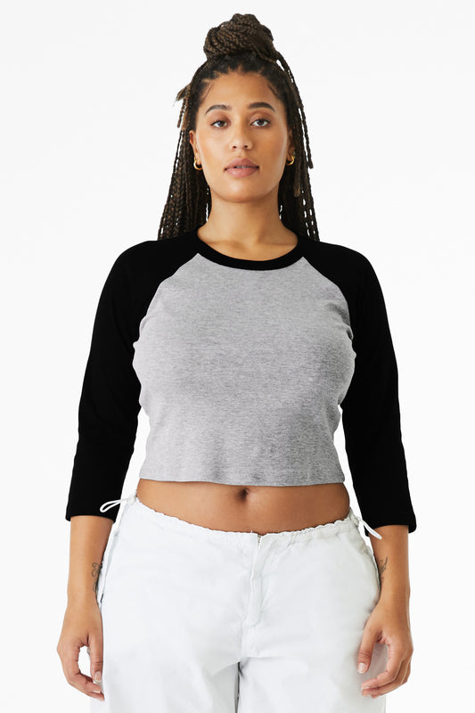 BELLA+CANVAS Women's Micro Rib 3/4 Raglan Baby Tee BC1200 Athletic Heather/ Black