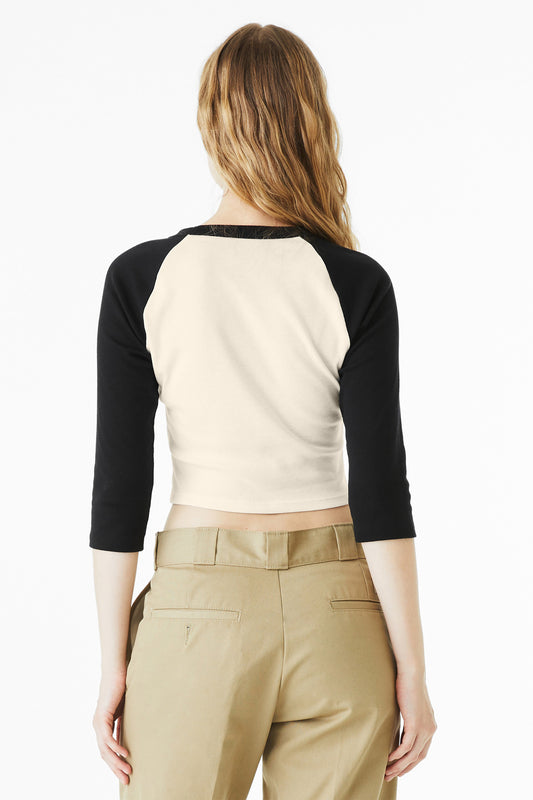 BELLA+CANVAS Women's Micro Rib 3/4 Raglan Baby Tee BC1200 Natural/ Black