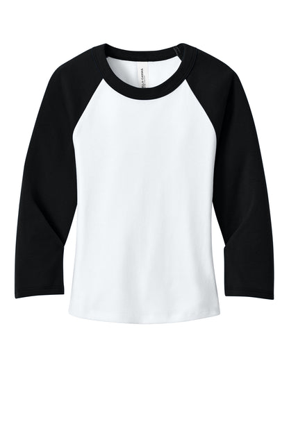 Bella+Canvas Women's Micro Rib 3/4 Raglan Baby Tee BC1200 White/Black
