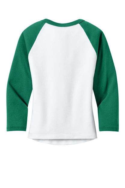 Bella+Canvas Women's Micro Rib 3/4 Raglan Baby Tee BC1200 White/Kelly