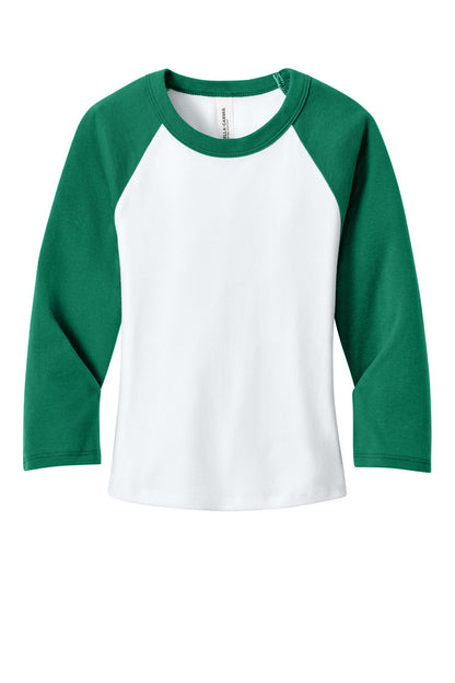 Bella+Canvas Women's Micro Rib 3/4 Raglan Baby Tee BC1200 White/Kelly