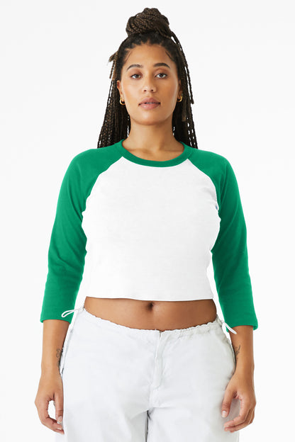 Bella+Canvas Women's Micro Rib 3/4 Raglan Baby Tee BC1200 White/Kelly