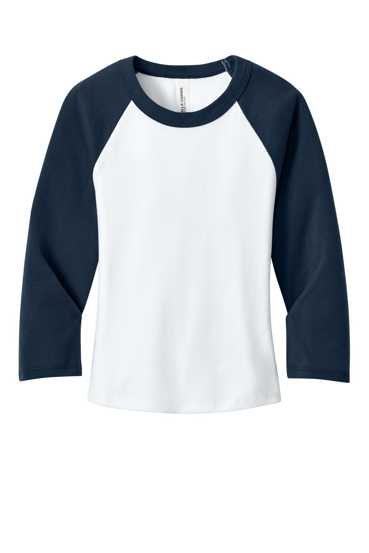 Bella+Canvas Women's Micro Rib 3/4 Raglan Baby Tee BC1200 White/Navy