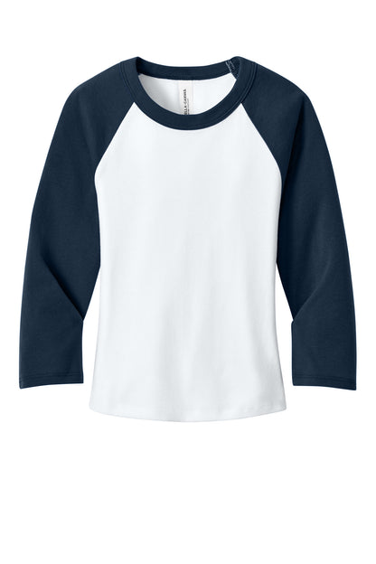 Bella+Canvas Women's Micro Rib 3/4 Raglan Baby Tee BC1200 White/Navy