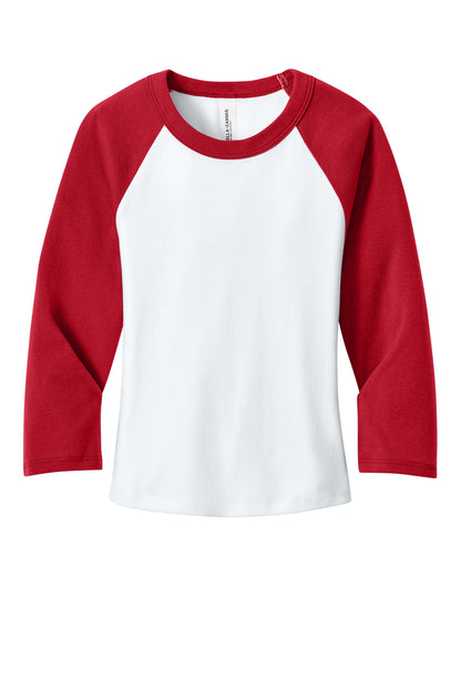 Bella+Canvas Women's Micro Rib 3/4 Raglan Baby Tee BC1200 White/Red