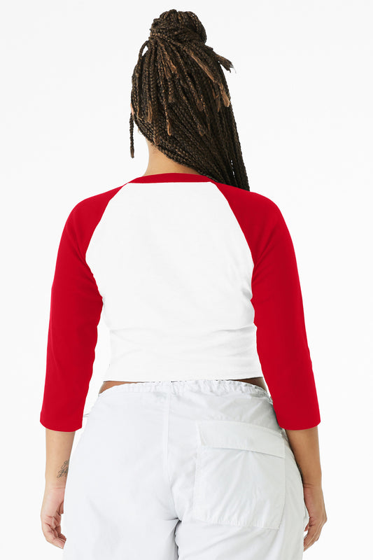 BELLA+CANVAS Women's Micro Rib 3/4 Raglan Baby Tee BC1200 White/ Red