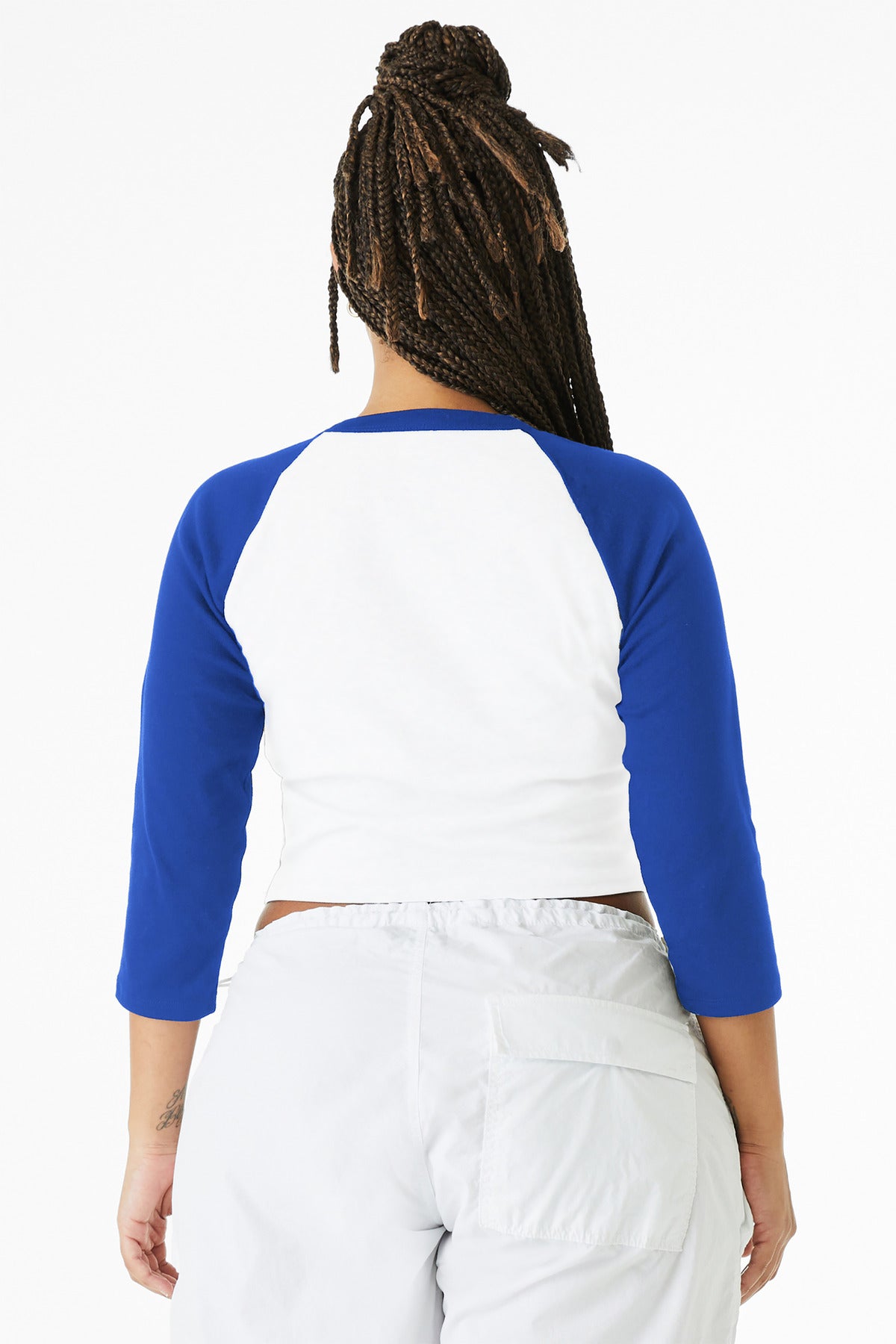 Bella+Canvas Women's Micro Rib 3/4 Raglan Baby Tee BC1200 White/True Royal