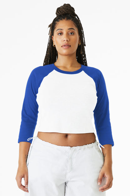 Bella+Canvas Women's Micro Rib 3/4 Raglan Baby Tee BC1200 White/True Royal
