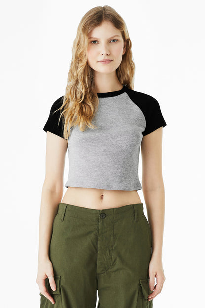 Bella+Canvas Women's Micro Rib Raglan Baby Tee BC1201 Athletic Heather/Black
