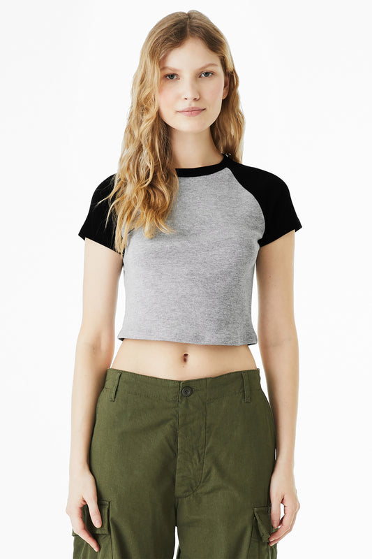 Bella+Canvas Women's Micro Rib Raglan Baby Tee BC1201 Athletic Heather/Black