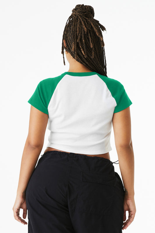 Bella+Canvas Women's Micro Rib Raglan Baby Tee BC1201 White/Kelly