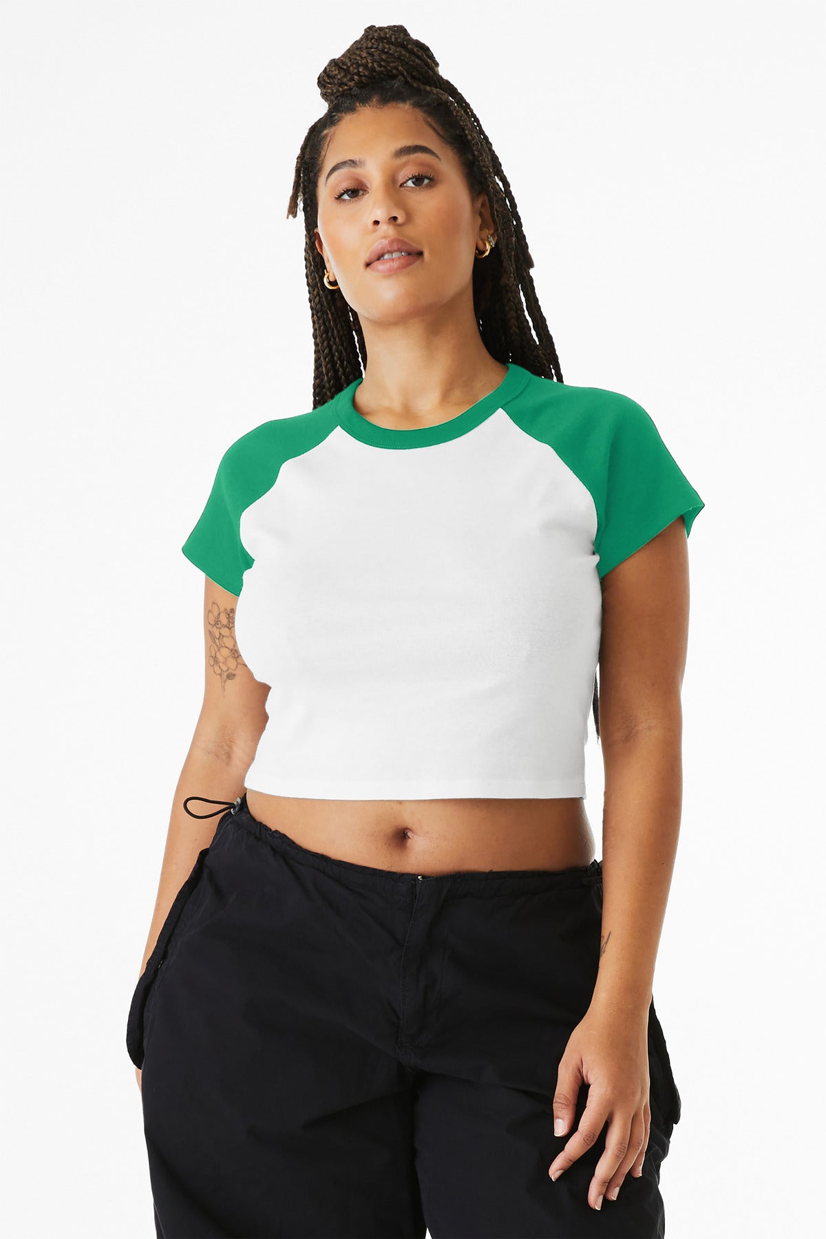 Bella+Canvas Women's Micro Rib Raglan Baby Tee BC1201 White/Kelly