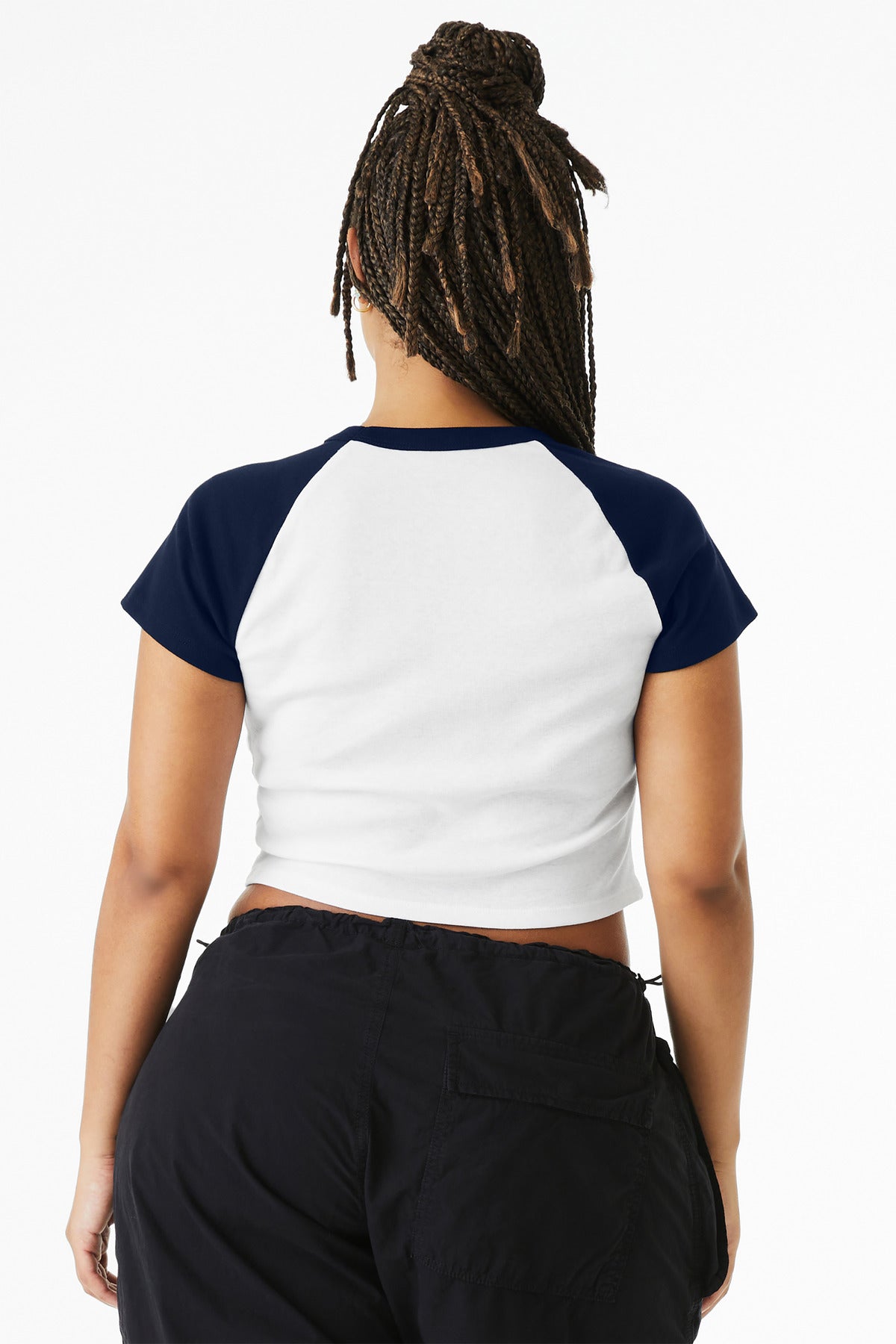 Bella+Canvas Women's Micro Rib Raglan Baby Tee BC1201 White/Navy