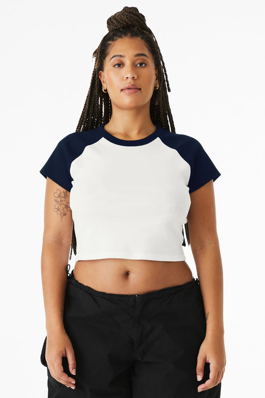Bella+Canvas Women's Micro Rib Raglan Baby Tee BC1201 White/Navy