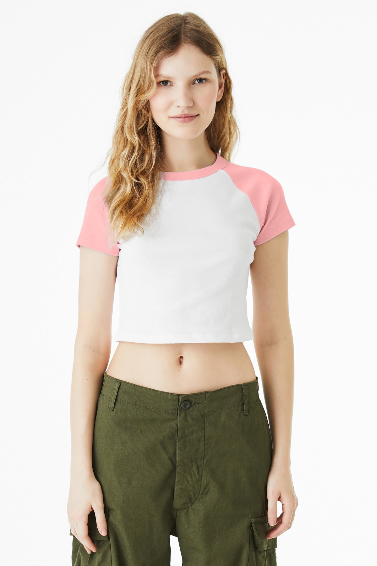 Bella+Canvas Women's Micro Rib Raglan Baby Tee BC1201 White/Pink