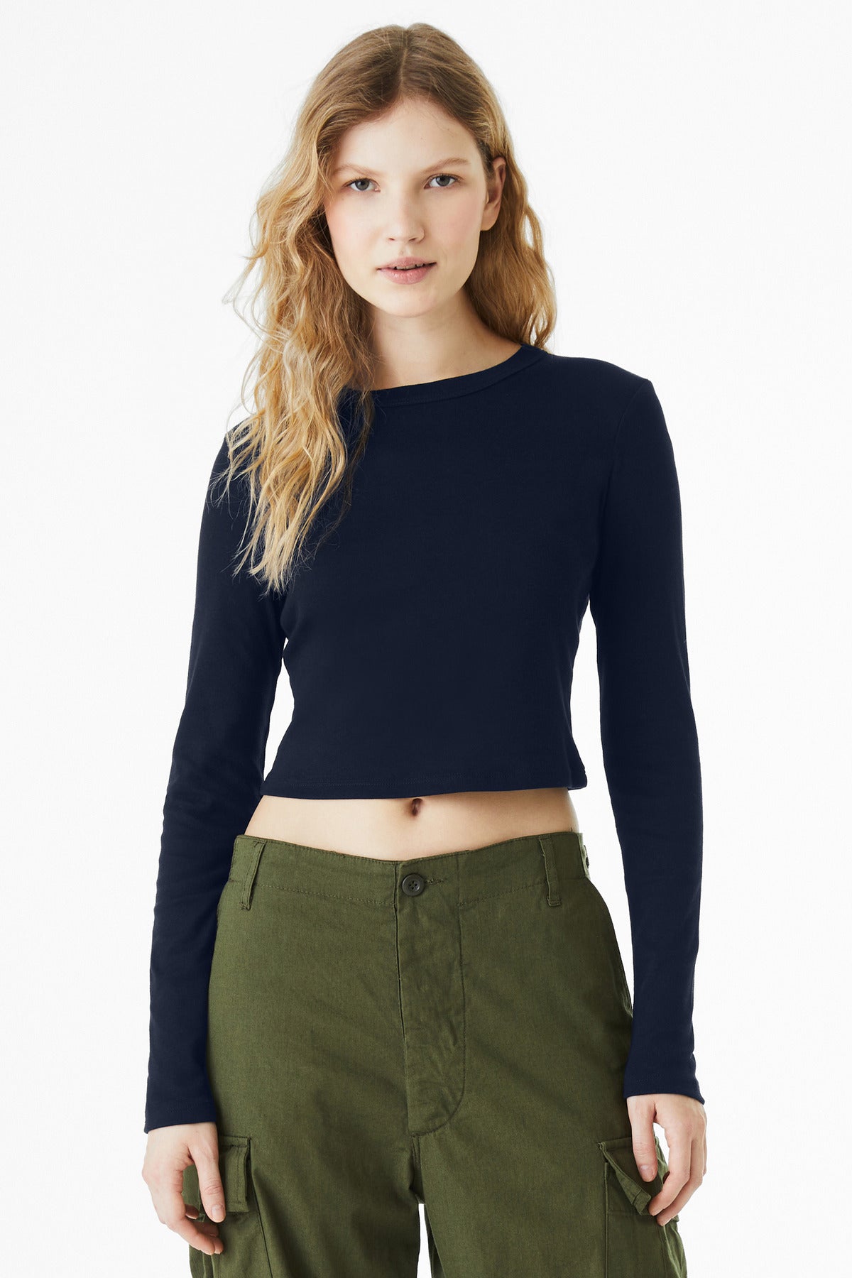 BELLA+CANVAS Women's Micro Rib Long Sleeve Baby Tee BC1501 Solid Navy Blend