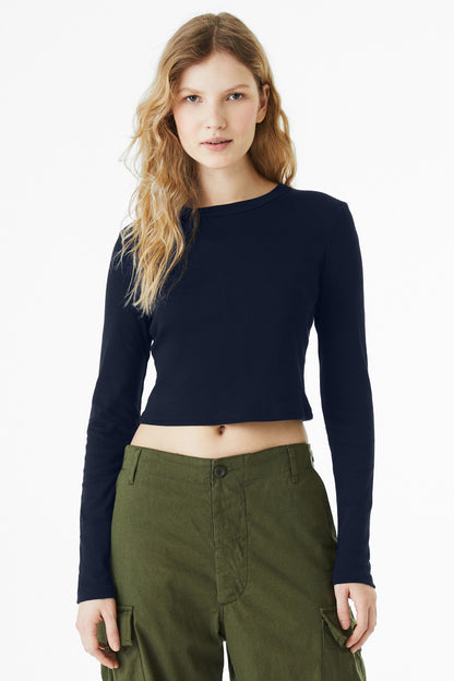 BELLA+CANVAS Women's Micro Rib Long Sleeve Baby Tee BC1501 Solid Navy Blend