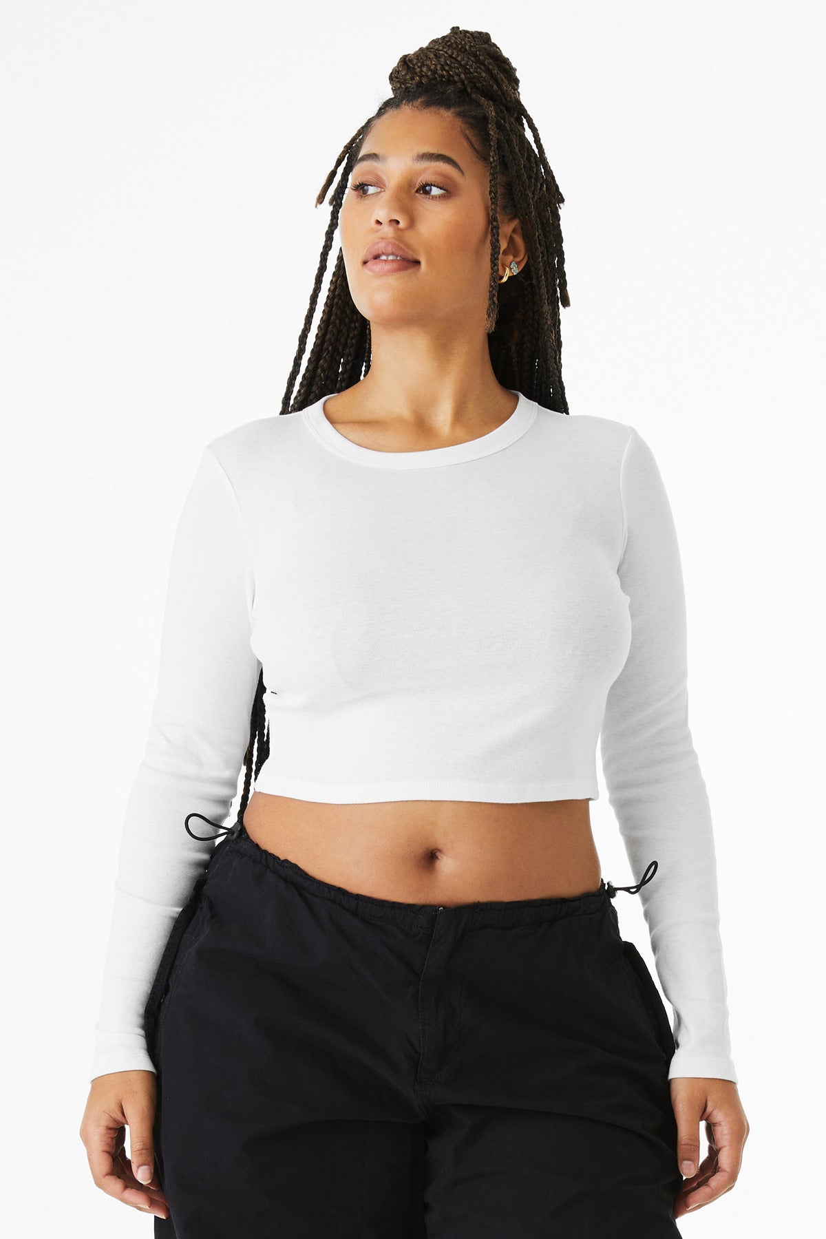 Bella+Canvas Women's Micro Rib Long Sleeve Baby Tee BC1501 Solid White Blend