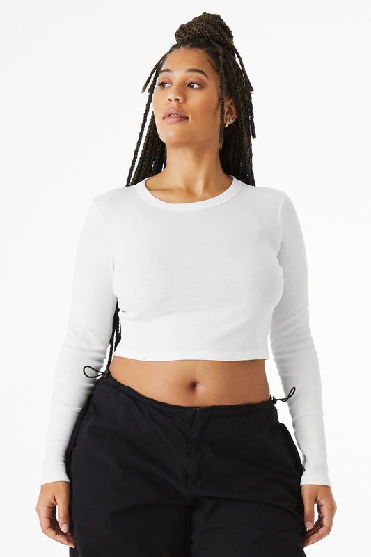 Bella+Canvas Women's Micro Rib Long Sleeve Baby Tee BC1501 Solid White Blend