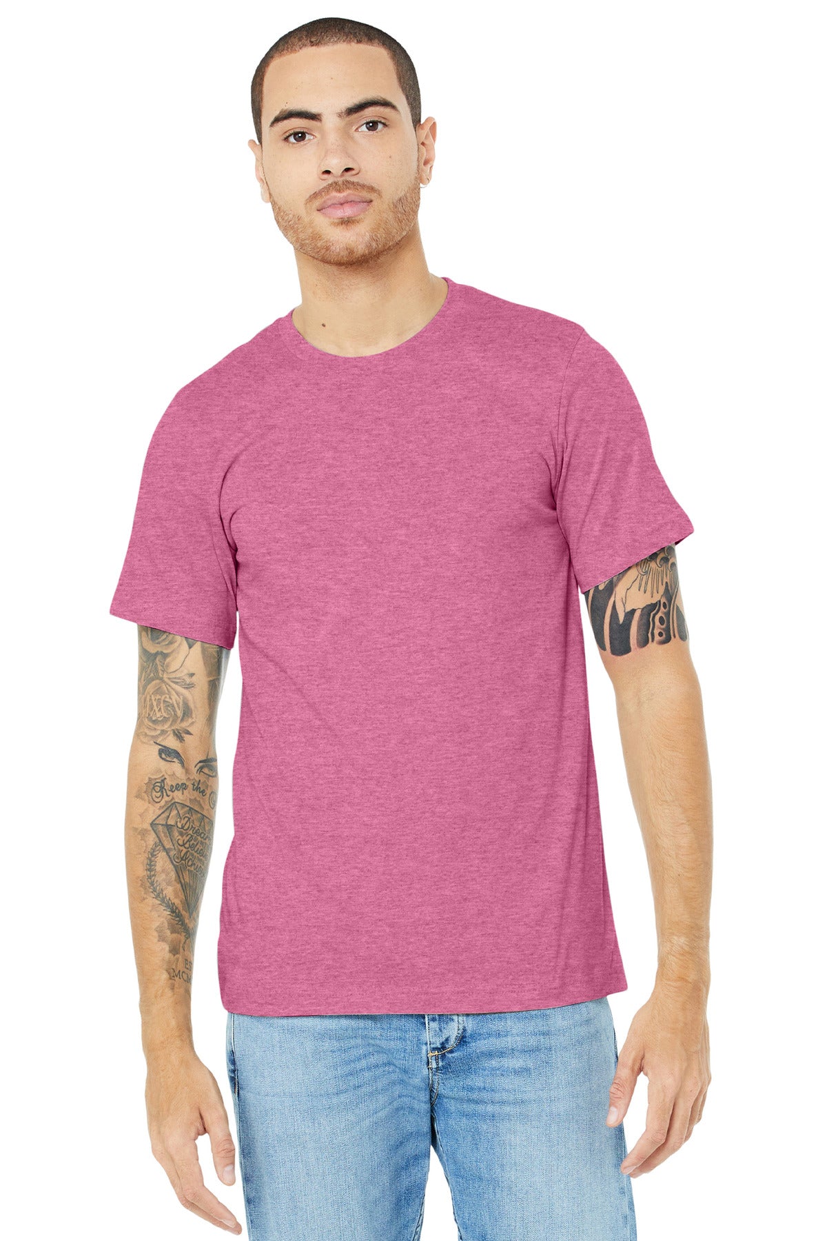 BELLA+CANVAS  Unisex Heather CVC Short Sleeve Tee. BC3001CVC Heather Charity Pink