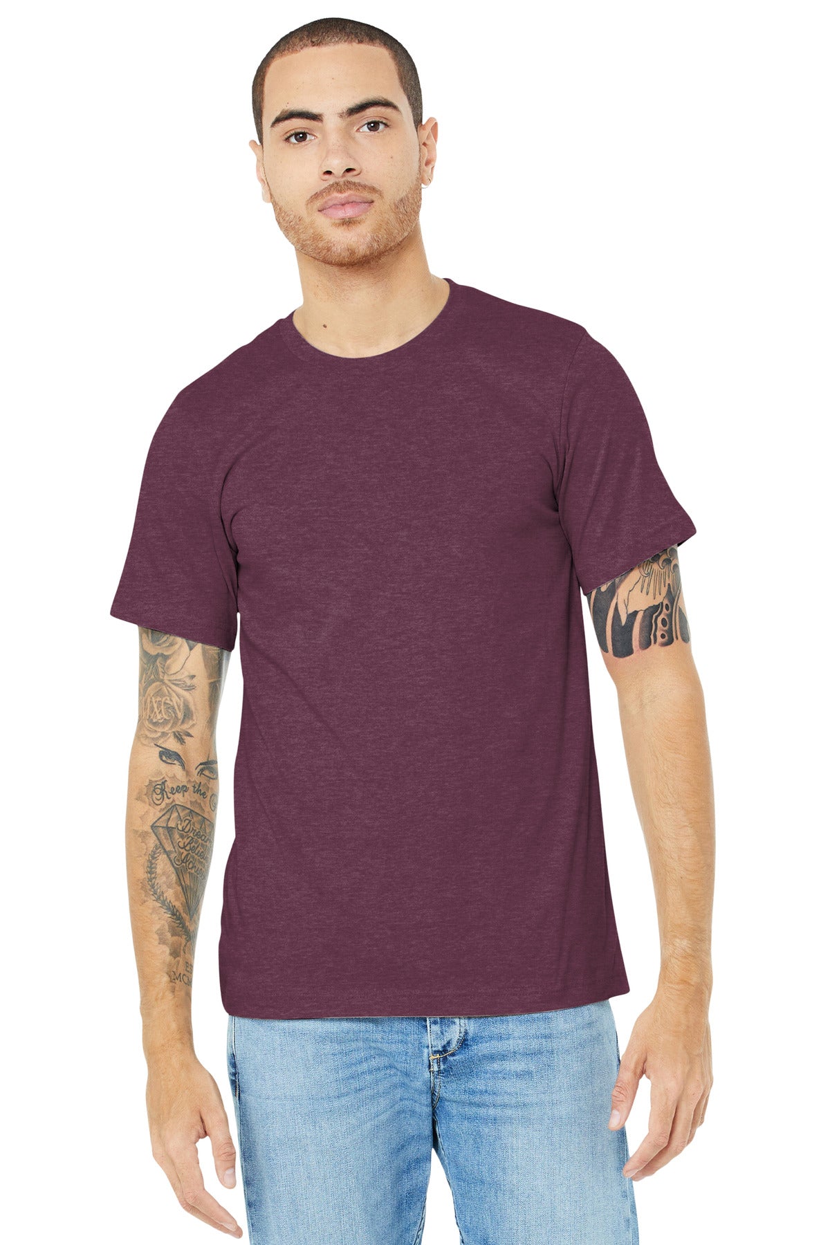 BELLA+CANVAS  Unisex Heather CVC Short Sleeve Tee. BC3001CVC Heather Maroon