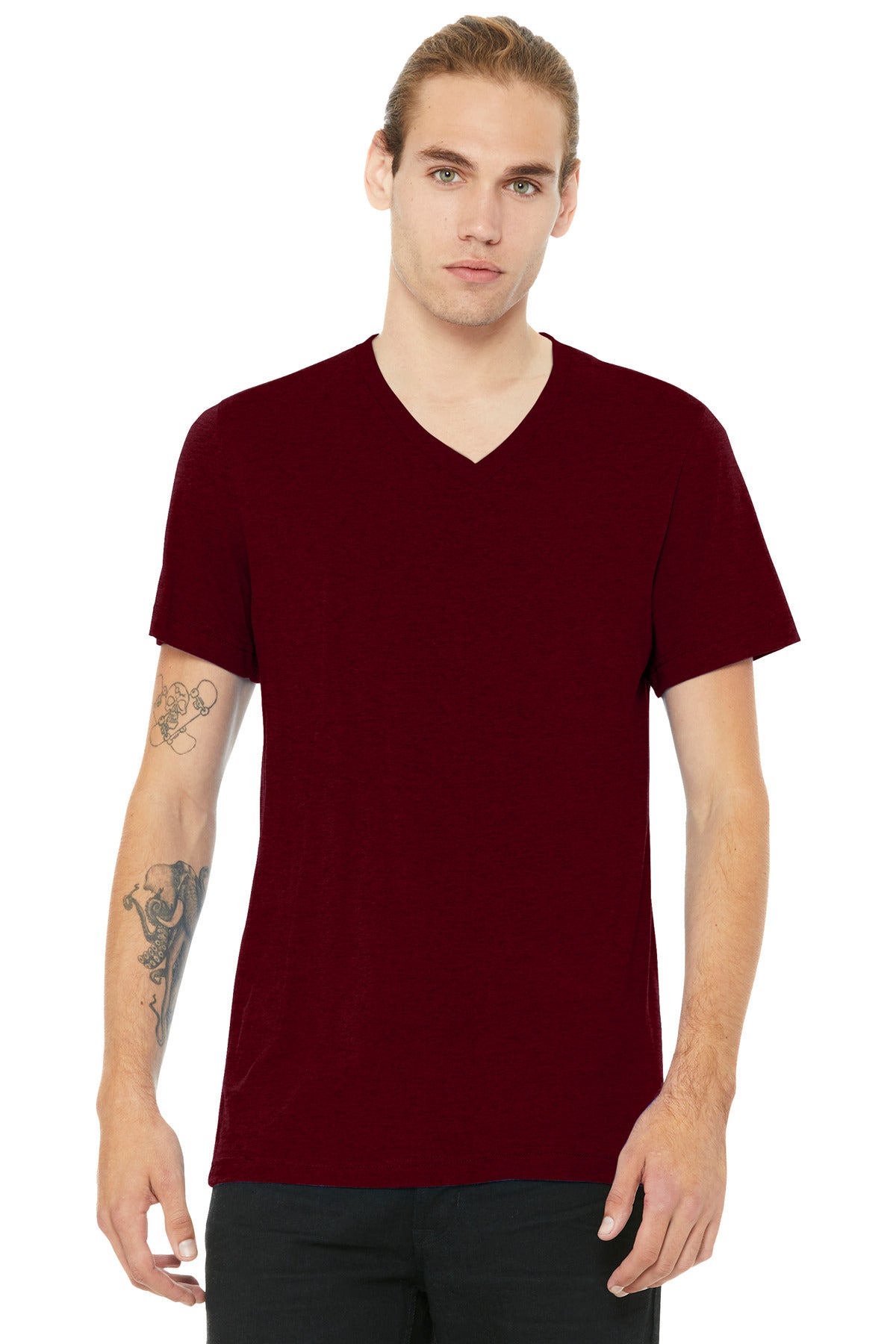 Bella+Canvas Unisex Heather CVC V-Neck Tee BC3005CVC Heather Cardinal