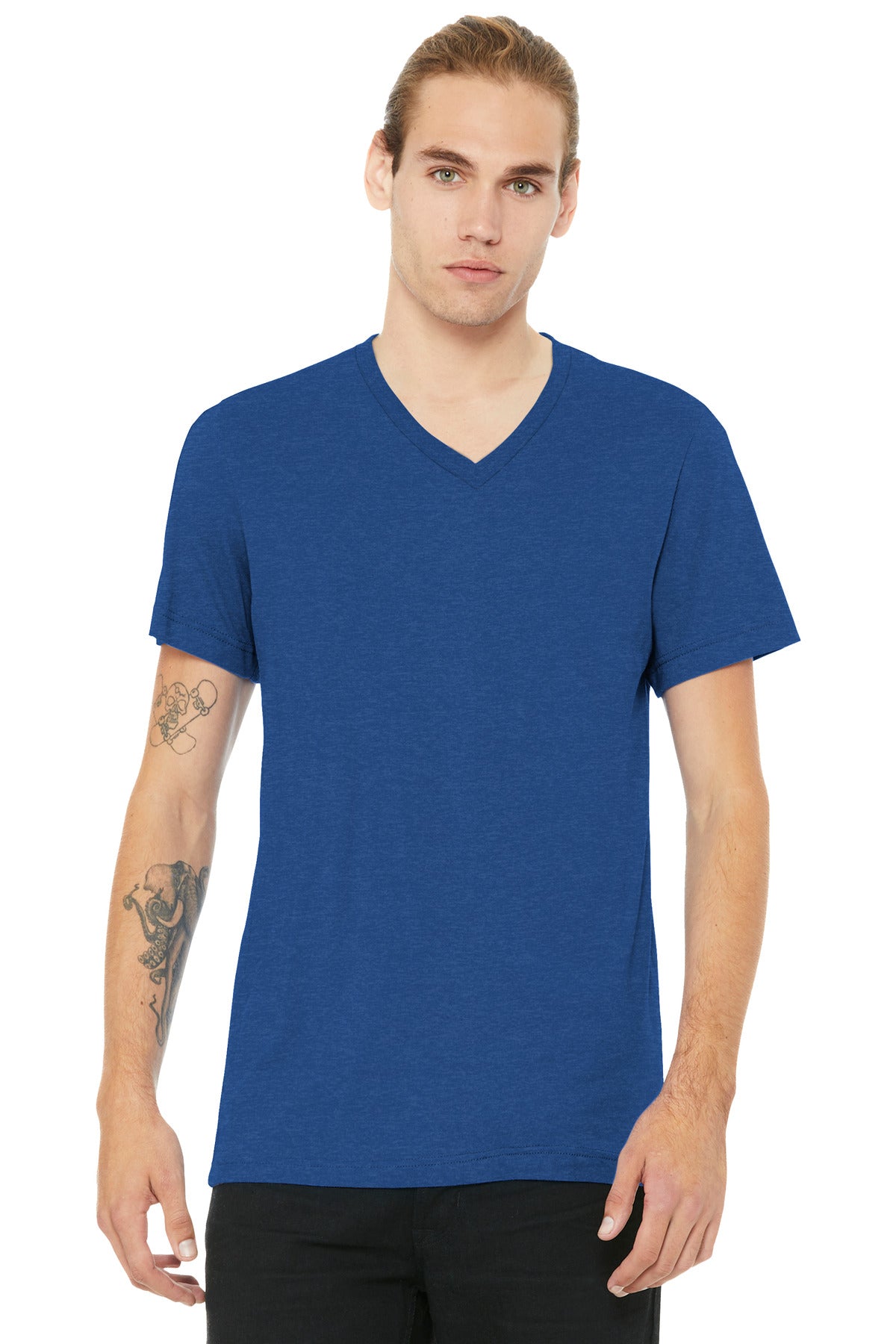 Bella+Canvas Unisex Heather CVC V-Neck Tee BC3005CVC Heather True Royal