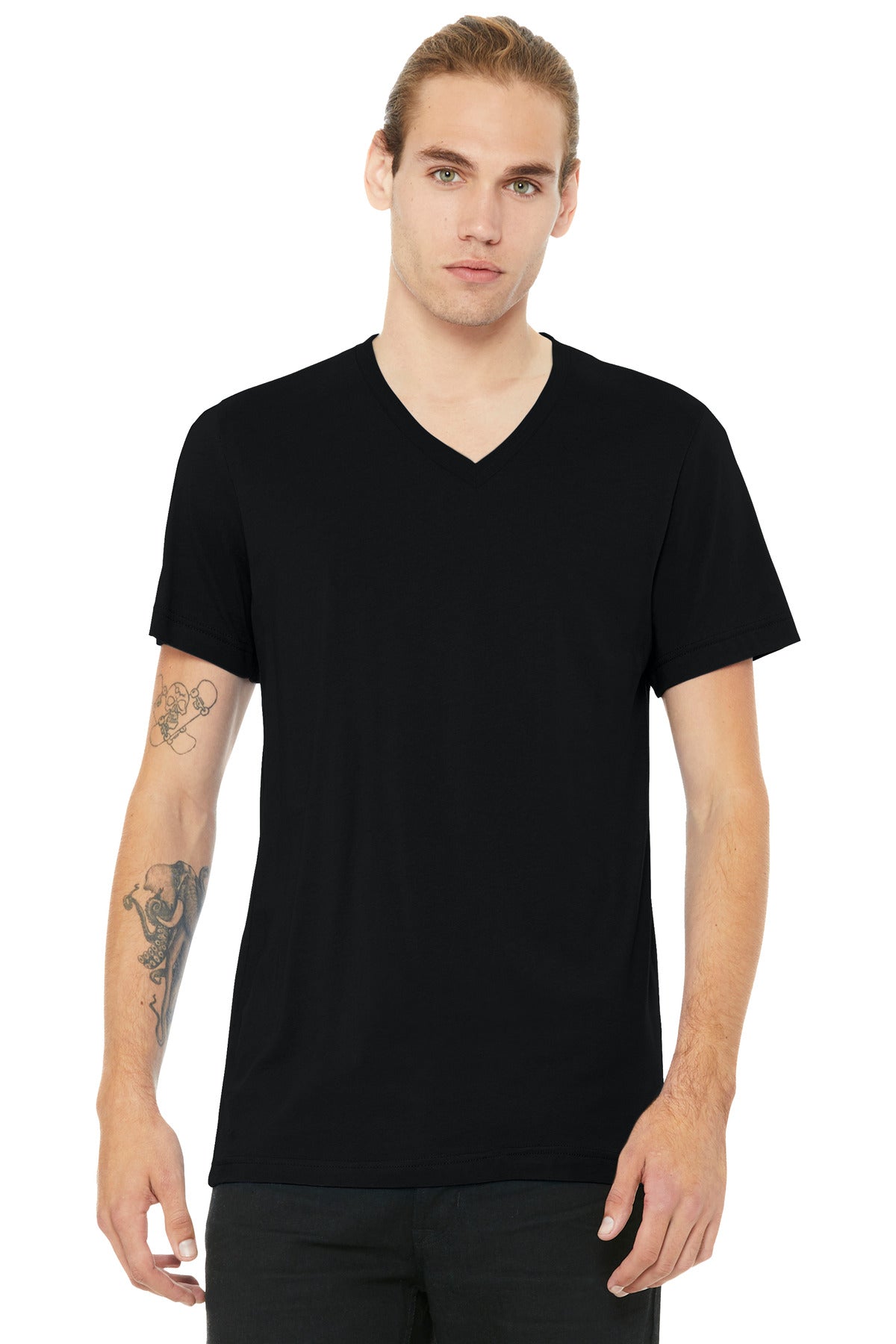 Bella+Canvas Unisex Heather CVC V-Neck Tee BC3005CVC Solid Black Blend