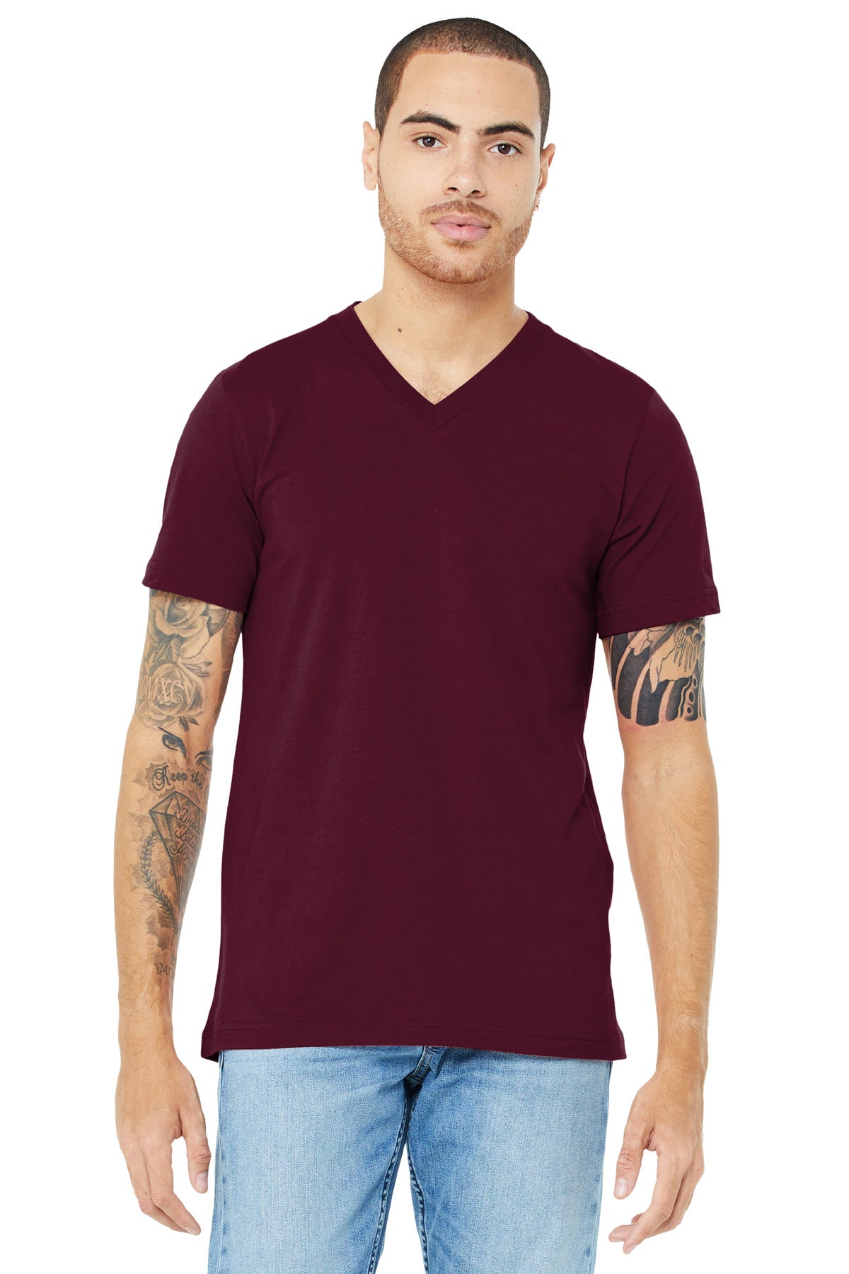 BELLA+CANVAS  Unisex Jersey Short Sleeve V-Neck Tee. BC3005 Maroon