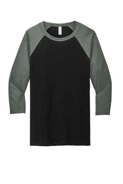 BELLA+CANVAS  Unisex 3/4-Sleeve Baseball Tee. BC3200 Black/ Deep Heather