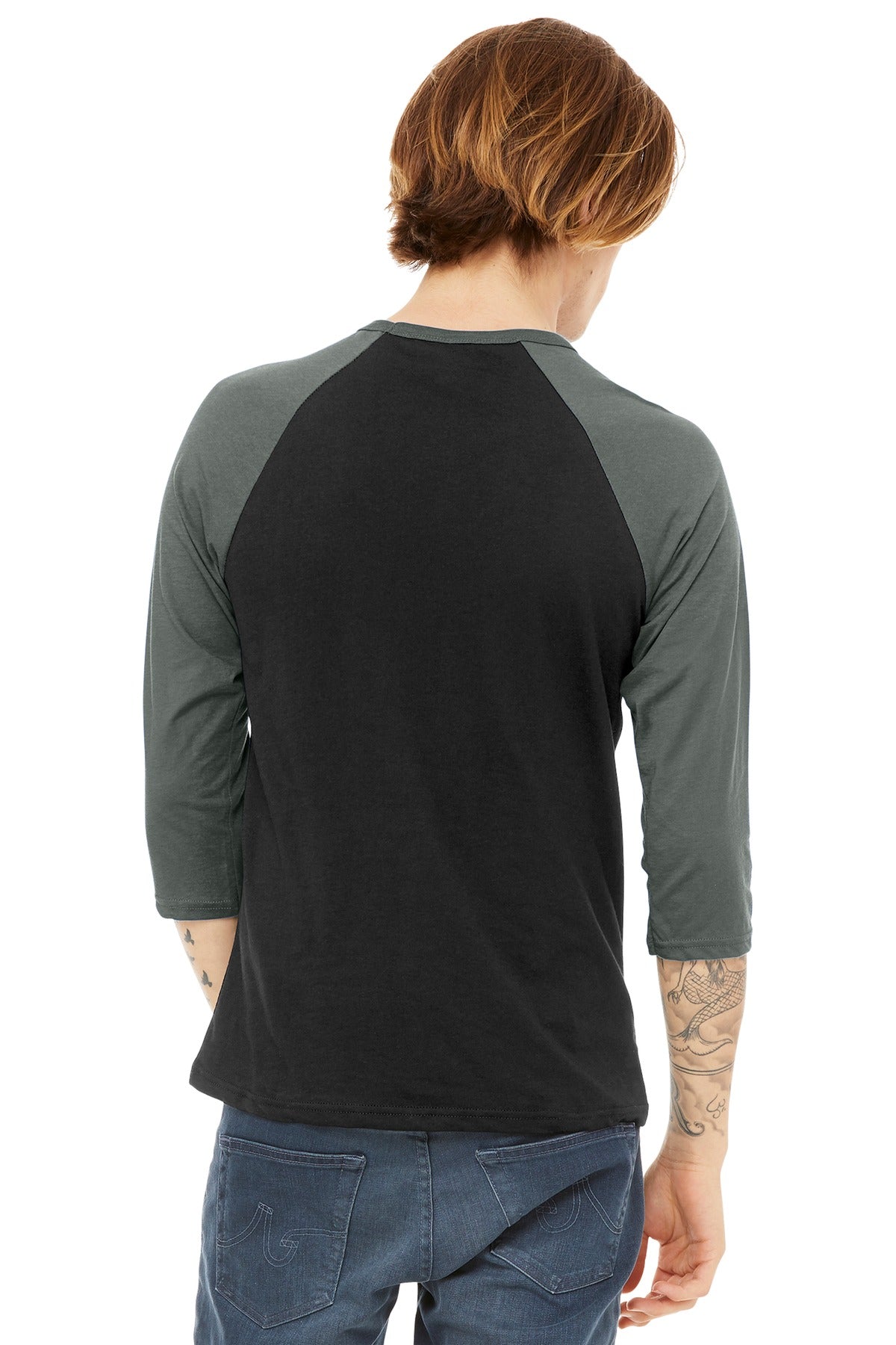 BELLA+CANVAS  Unisex 3/4-Sleeve Baseball Tee. BC3200 Black/ Deep Heather