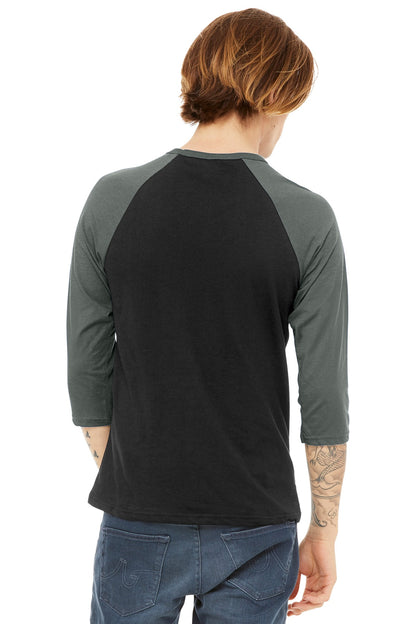 BELLA+CANVAS  Unisex 3/4-Sleeve Baseball Tee. BC3200 Black/ Deep Heather