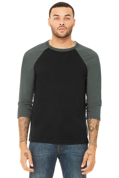 BELLA+CANVAS  Unisex 3/4-Sleeve Baseball Tee. BC3200 Black/ Deep Heather