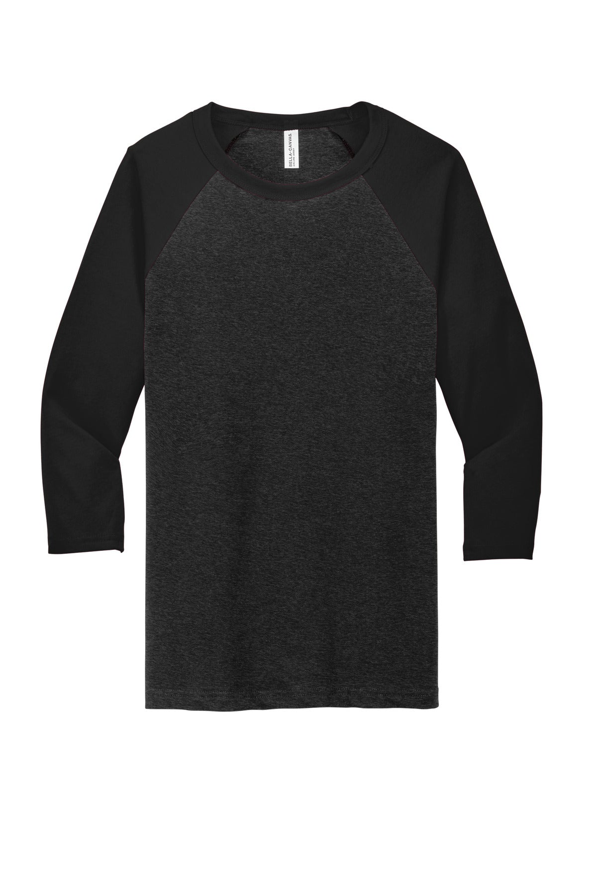 BELLA+CANVAS  Unisex 3/4-Sleeve Baseball Tee. BC3200 Black Heather/ Black