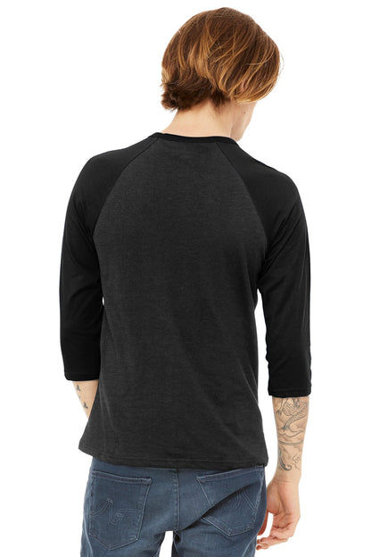 BELLA+CANVAS  Unisex 3/4-Sleeve Baseball Tee. BC3200 Black Heather/ Black
