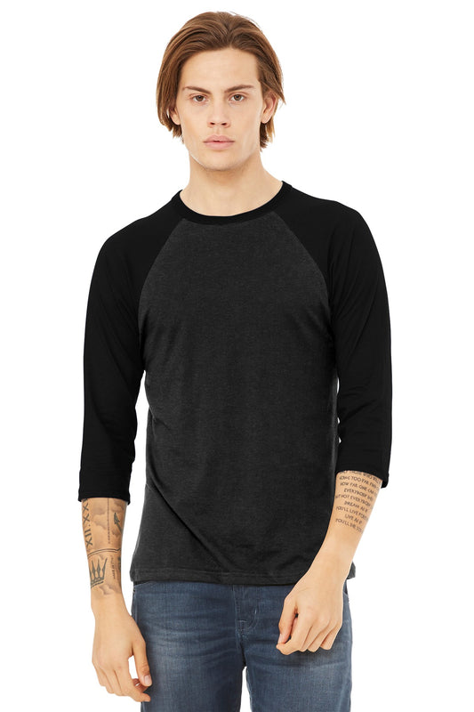 Bella+Canvas Unisex 3/4-Sleeve Baseball Tee BC3200 Black Heather/Black